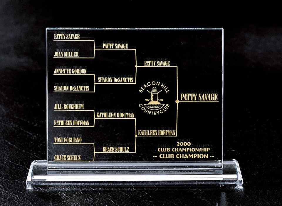 Etched crystal tournament draw sheet for 16 players - 12" w. x 10" ht.