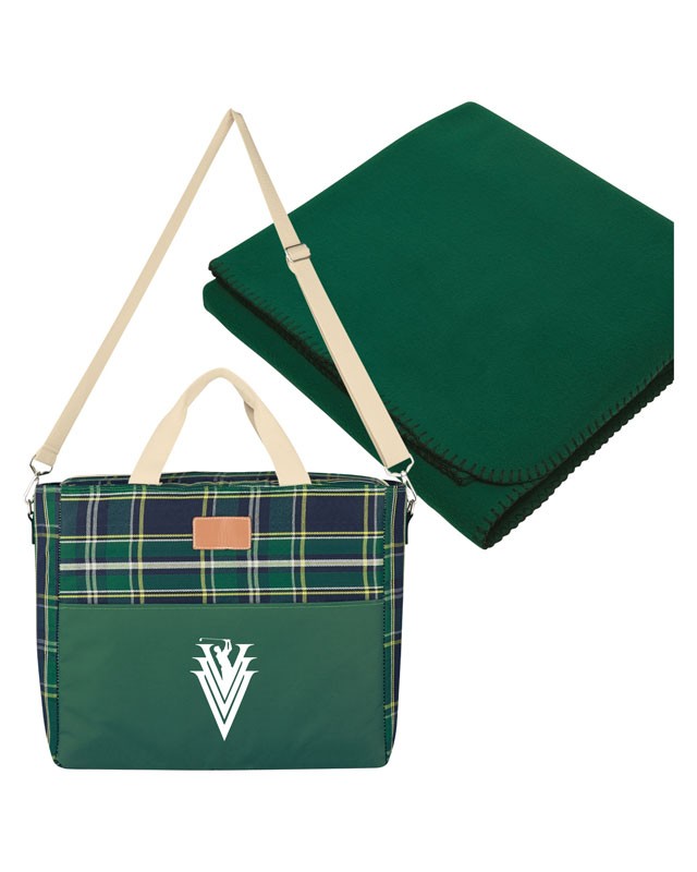 Cooler bag available in blue or navy15" x 13") with fleece blanket (60" x 50")