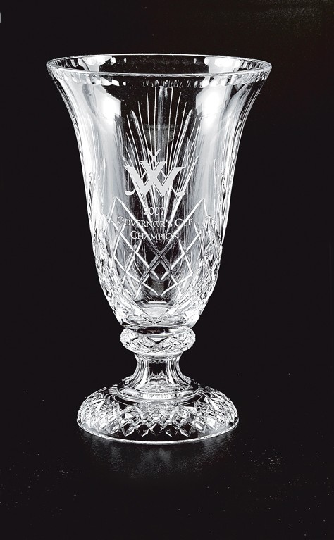 Etched lead cut crystal trophy vase - Multiple Sizes Available