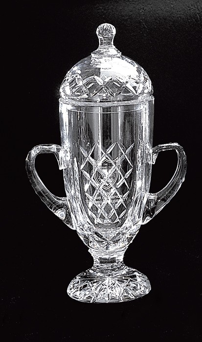Etched lead cut crystal trophy cup & lid - Multiple Sizes Available