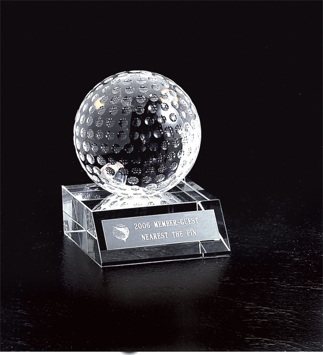 Optic crystal golf ball on crystal base