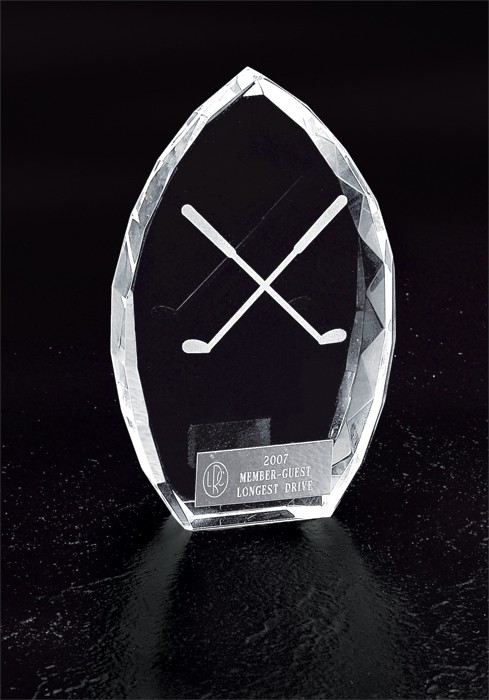 Optic crystal trophy point award with etched cross golf clubs