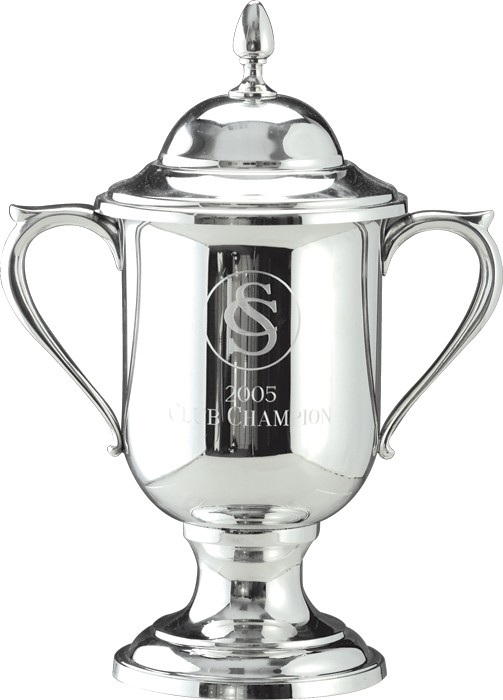 Fine pewter trophy cup & lid - 10 3/8" ht.