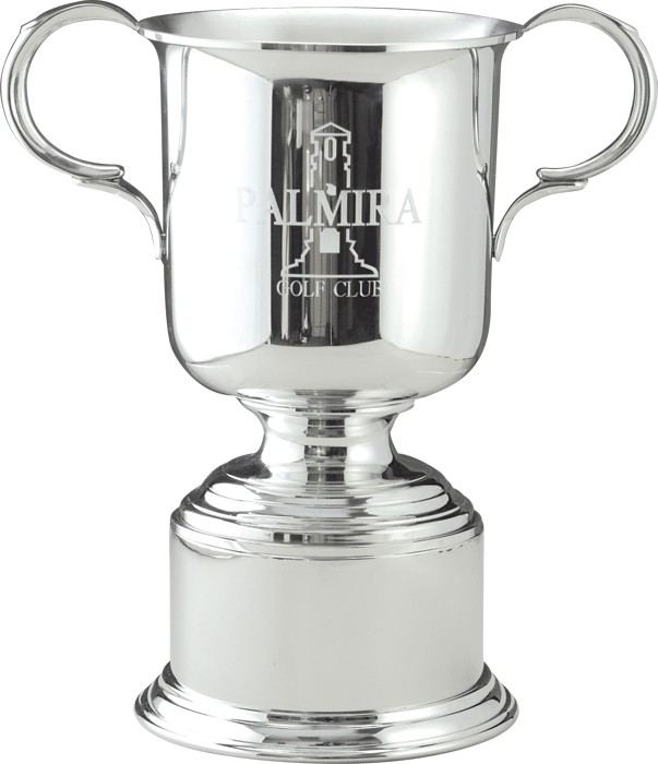 Fine pewter trophy cup on pewter base - 10 3/4" ht.