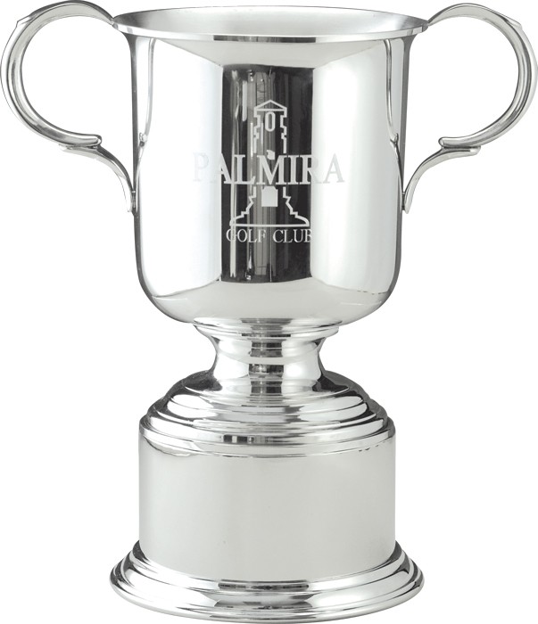 Fine pewter trophy cup on pewter base - 12" ht.