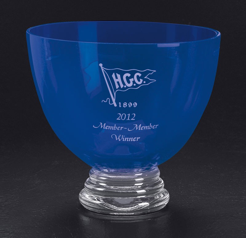 Etched cobalt blue crystal bowl - 8 3/4"