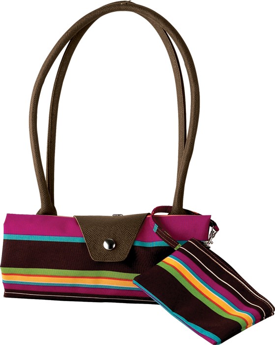 Microfiber long handle fold-up bag-21" w. x 13" ht. Available in black,navy,lime,fuschia,red, sand, chocolate, chocolate stripe, green stripe, zebra, leopard, violet,royal, orange & burgundy