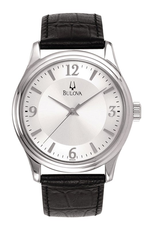 Bulova ladies' watch with silver bezel & black strap - Includes 1 color imprint