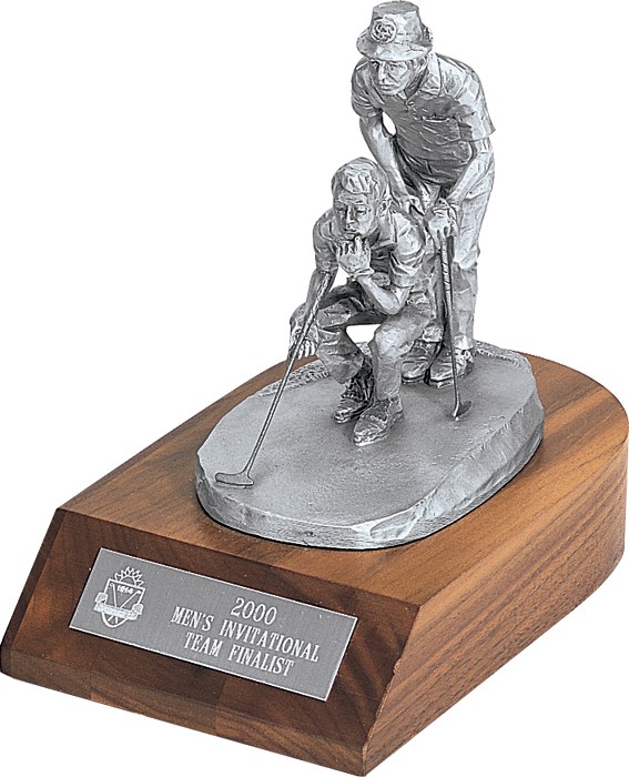 Pewter male partners trophy on walnut base - Multiple Sizes Available