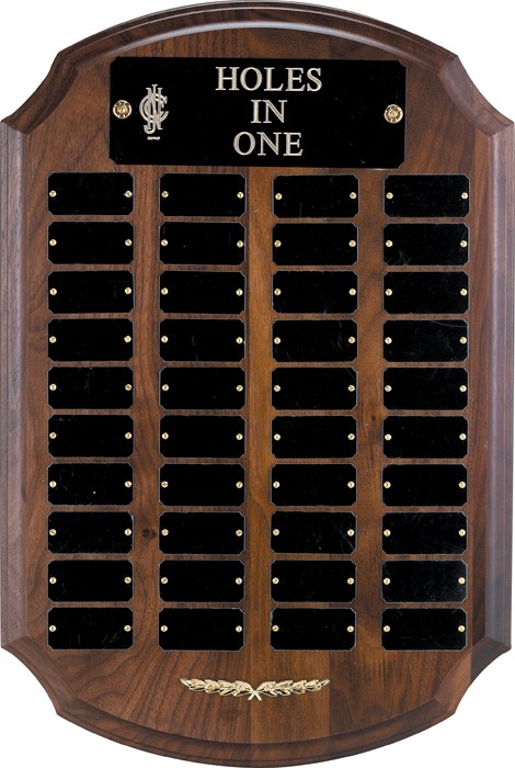 Walnut hole-in-one plaque with 40 engraving plates