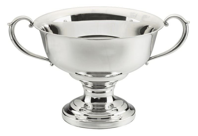 Pewter trophy bowl with handles - 7" ht. x 12" w.