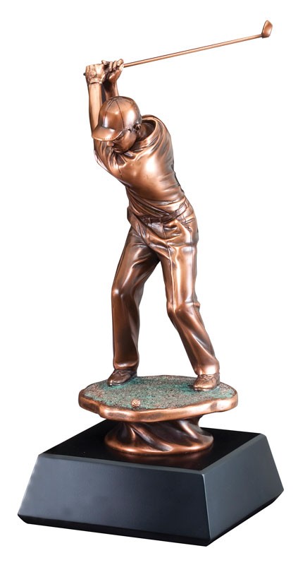Copper-tone resin male golfer on black base - 20" ht.