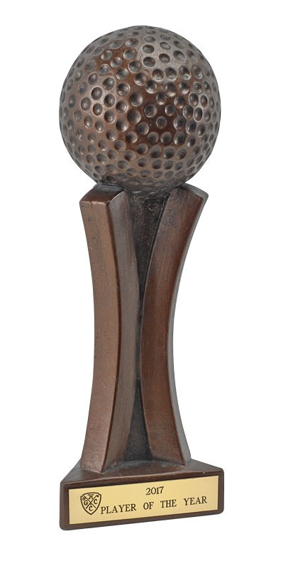 Antique bronze finished pedestal sculpture with golf ball - 12” ht.
