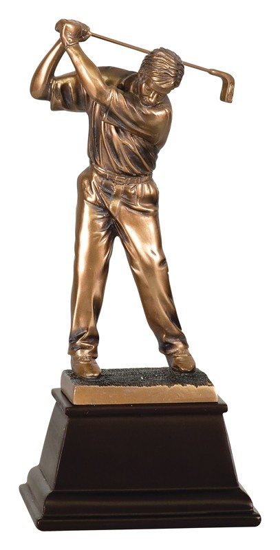 Copper-tone resin male golfer swinging - 9 1/2" ht.