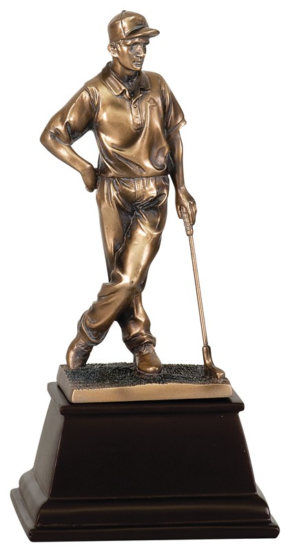 Copper-tone resin male golfer standing - 13" ht.
