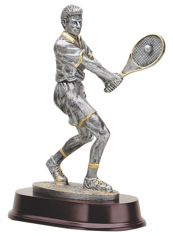 Silver & gold resin male tennis sculpture - 10" ht.