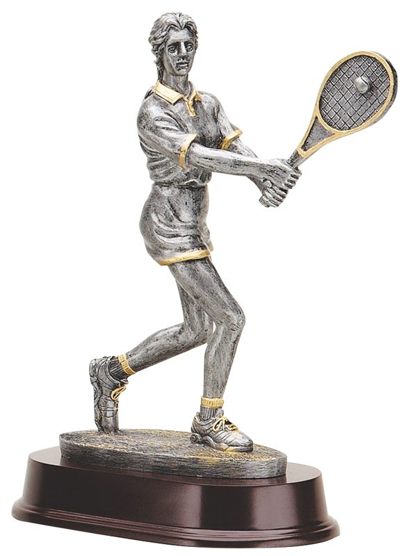 Silver & gold resin female tennis sculpture - 10" ht.