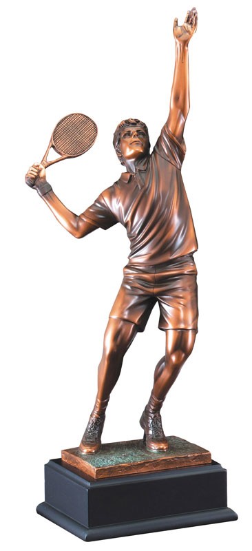 Copper tone male tennis sculpture - 19" ht.