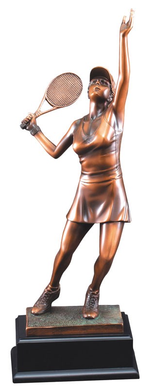 Copper tone female tennis sculpture - 17 1/2" ht.