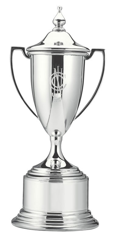 Pewter trophy cup with cover on pewter base - 21 3/4” ht.