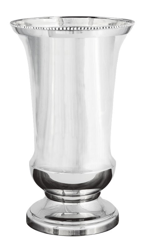 Nickel plated trophy cup with beading on top rim - 10” ht.