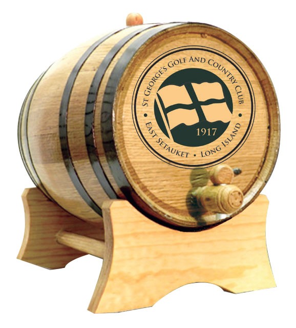 American white oak barrel with black steel hoops - holds 3 liters - 8 1/2” x 6 1/2"