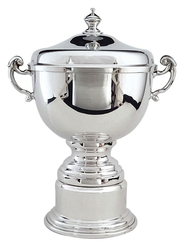Pewter trophy cup with cover - 11” ht.