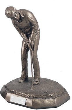 Antique bronze finished male golfer putting 