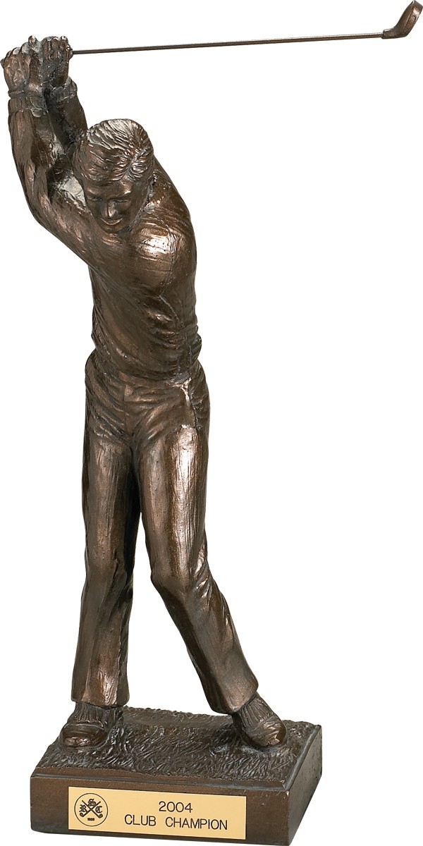 Antique bronze male golf sculpture - 14 1/2" ht.
