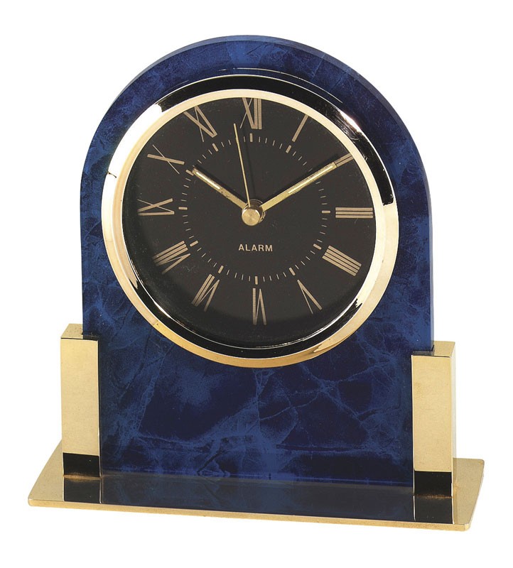 Blue acrylic & brass clock-5 1/2" ht. x 5 1/2" ht.