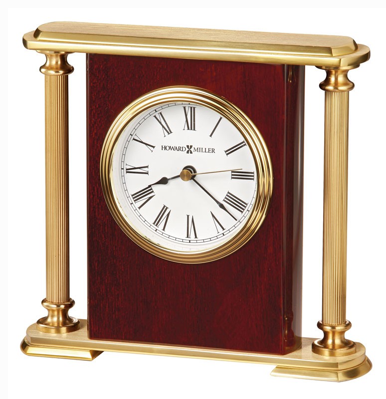 High gloss rosewood and brass quartz clock - 6 1/2" ht. 7 1/4" w.