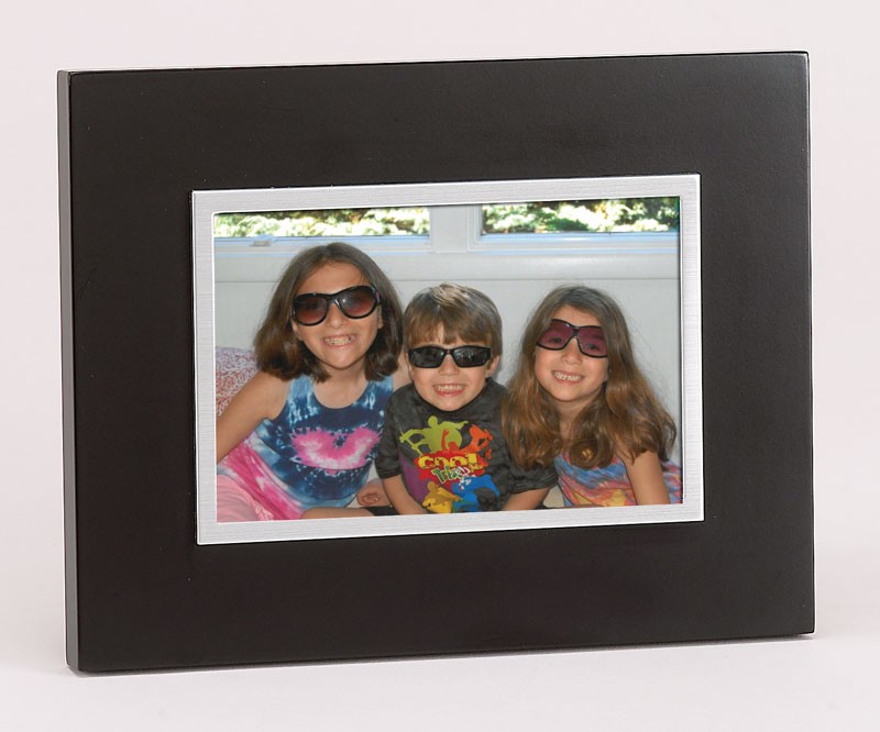 Black wood picture frame with silver inner border - holds 4" x 6" photo