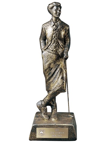 Antique bronze finished vintage female golf sculpture