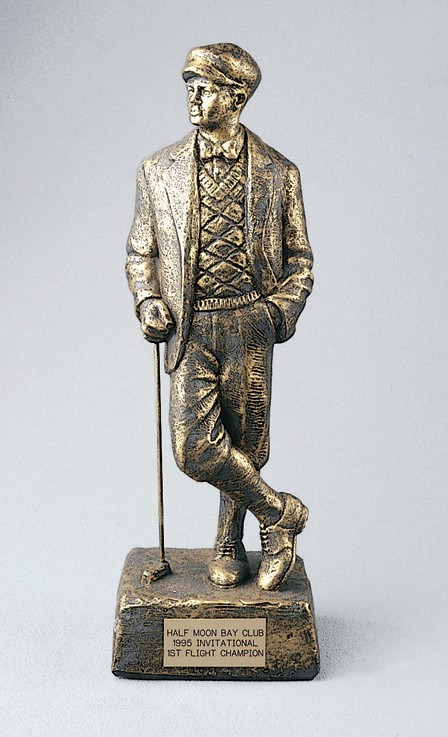 Antique bronze finished vintage male golf sculpture