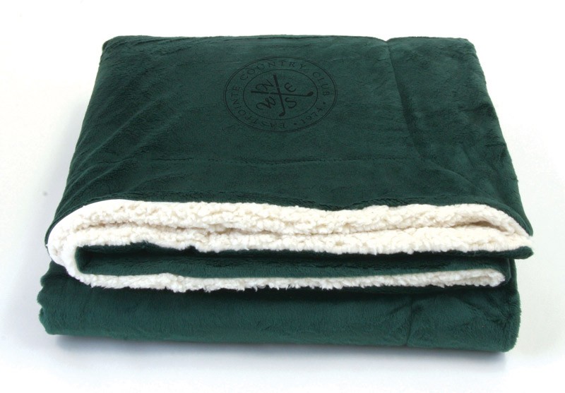 Embroidered sherpa blanket with faux micro mink on 1 side & lambswool-like lining on the other side - 50" x 60"