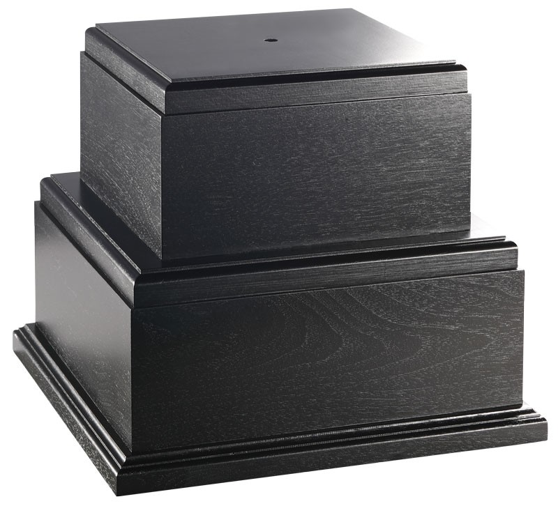 Double tiered black wood base - base 11" sq. x 9 1/2" ht. - top 7 3/4" sq.