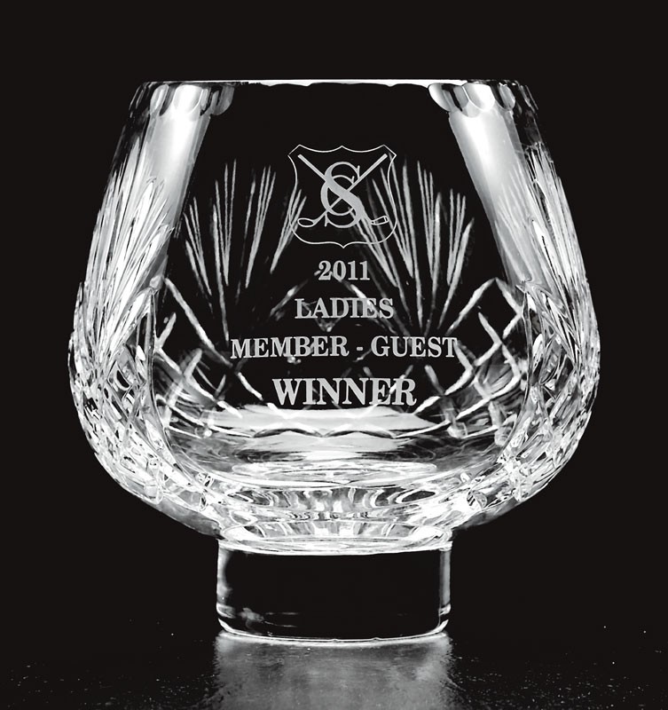 Etched lead cut crystal rose bowl - 6" d.