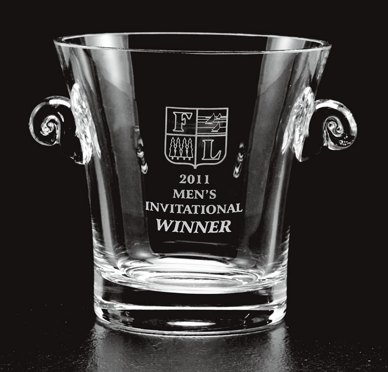 Etched glass ice bucket - 7" ht.