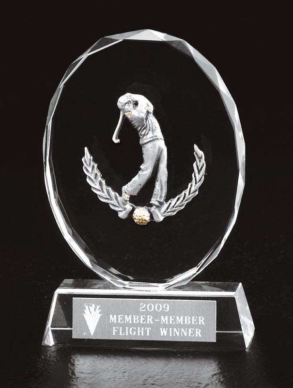 Crystal iceberg with pewter male golfer - 4" ht.
