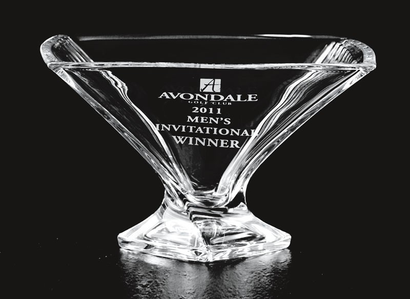 Etched European glass bowl with pedestal base - 6" dia.