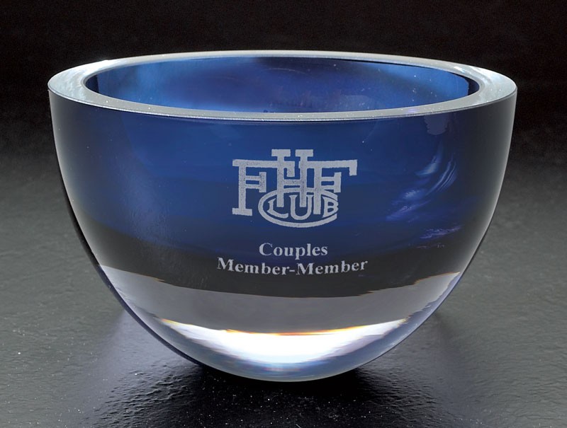 Etched hand blown glass bowl in midnight blue - 6" d.