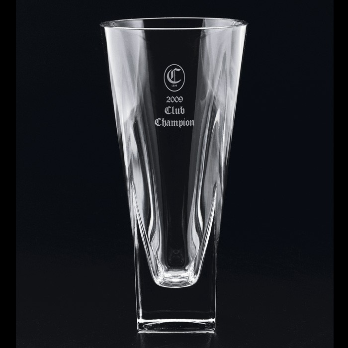 Etched lead crystal vase