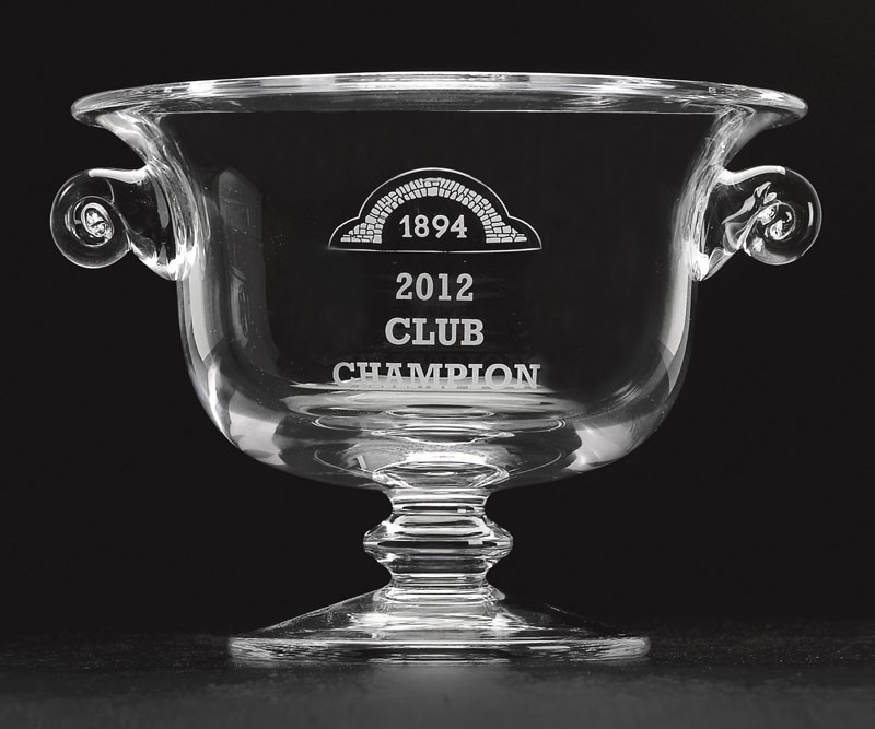Etched non lead crystal trophy bowl with handles - 11" dia.
