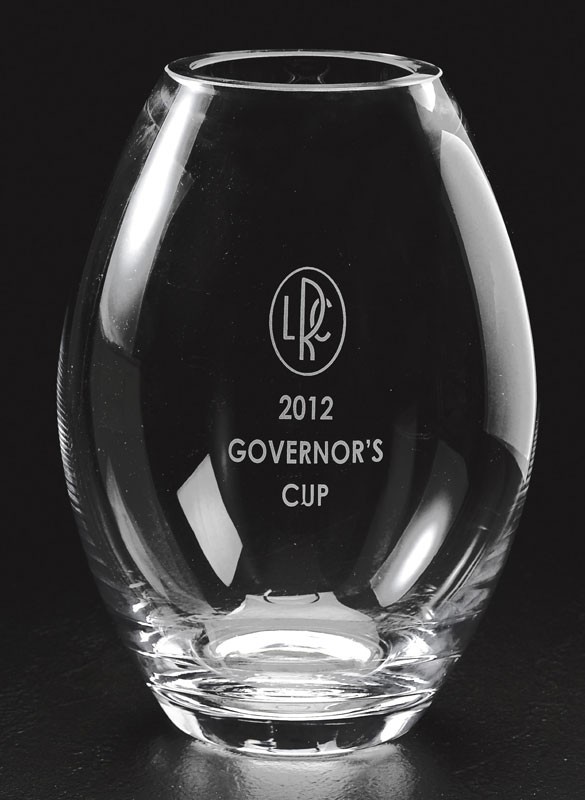 Etched non-lead crystal barrel vase - 10" ht.