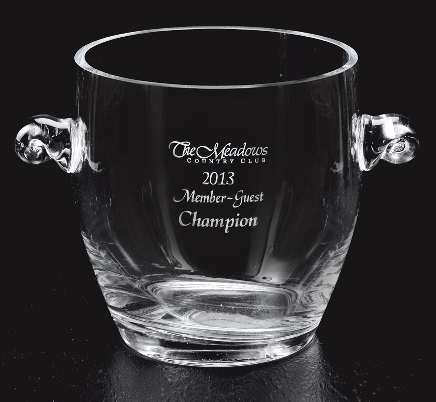Etched lead-free crystal ice bucket - 8" ht.