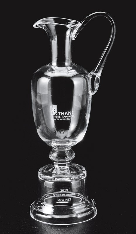 Etched non-lead crystal claret jug - 13" ht.