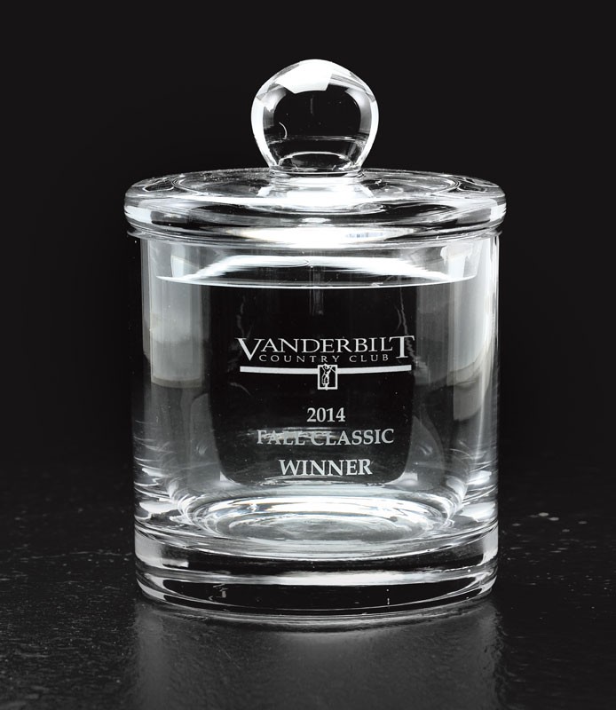 Etched optic crystal biscuit jar - 7 3/4" ht.
