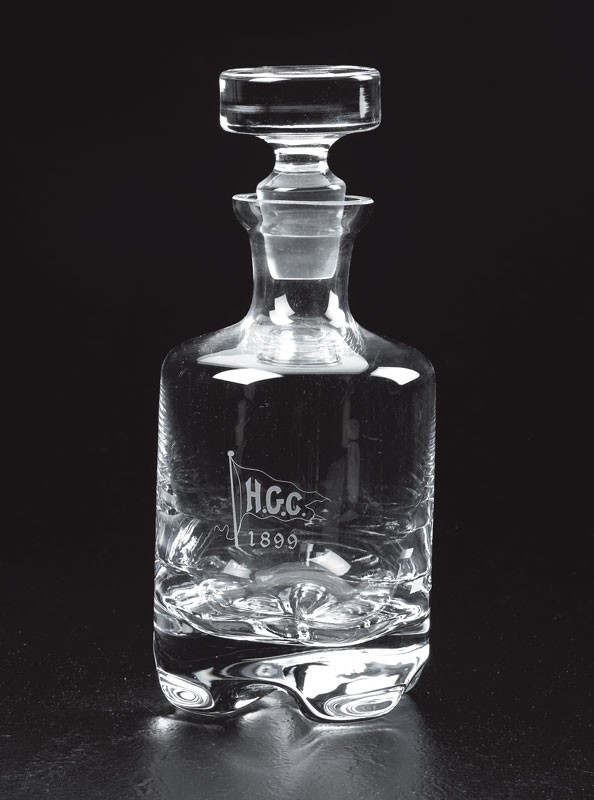 Etched 34 ounce handblown non-lead crystal decanter with sculptured bottom - 8 1/2" ht.  