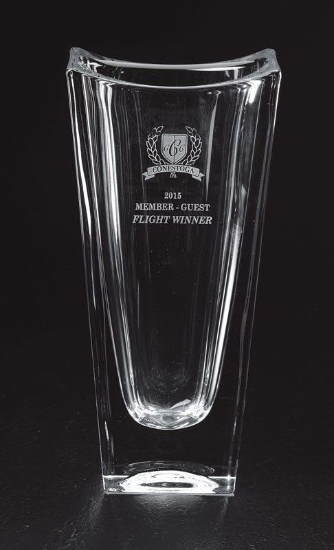 Etched non-lead crystal vase with sculptured base - 10" ht.