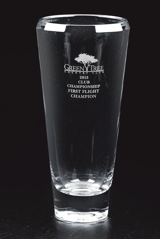 Etched non-lead crystal contemporary flared vase - 14" ht.